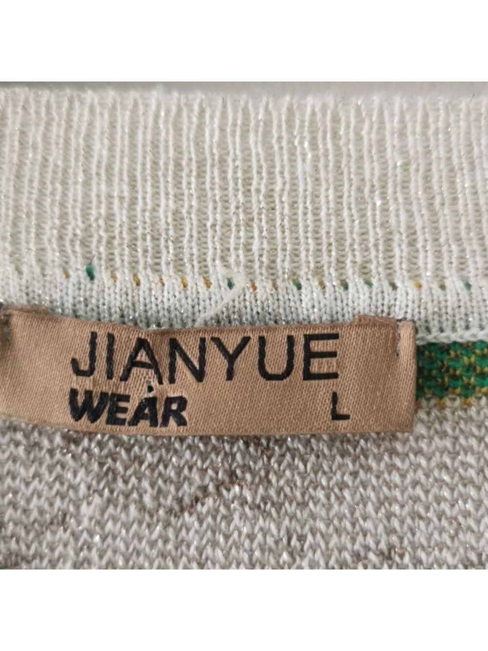 Womens JIANYUE Unique Green/Beige Jacquard Knit Cashmere Blend Sweater Y2K. L - Picture 5 of 6